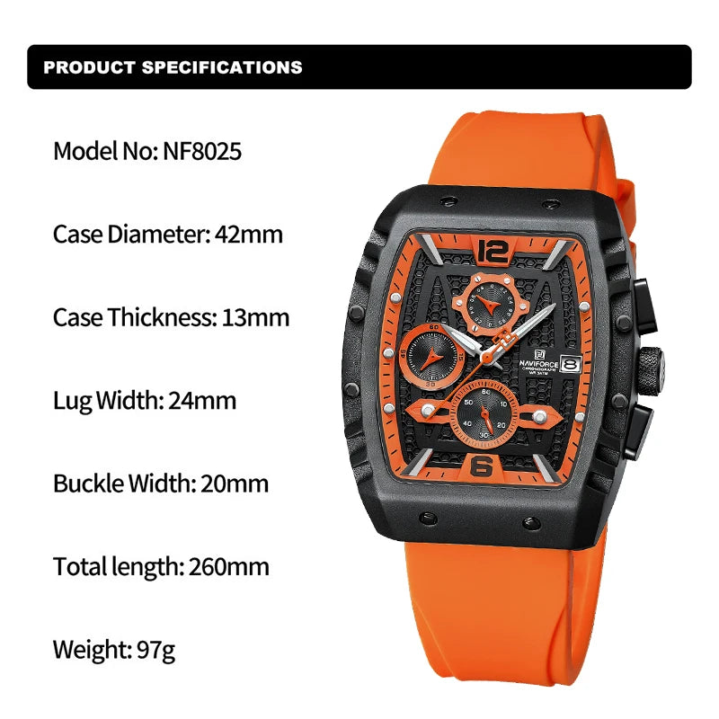 NAVIFORCE® Creative Barrel-Shaped Dial Men Watches - Alpha Clothing