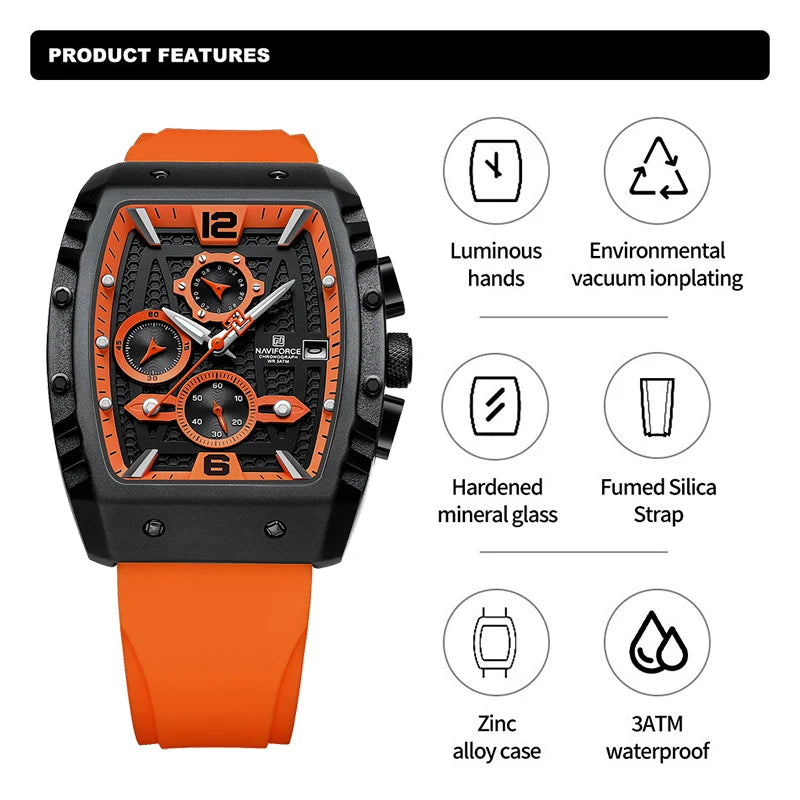 NAVIFORCE® Creative Barrel-Shaped Dial Men Watches - Alpha Clothing