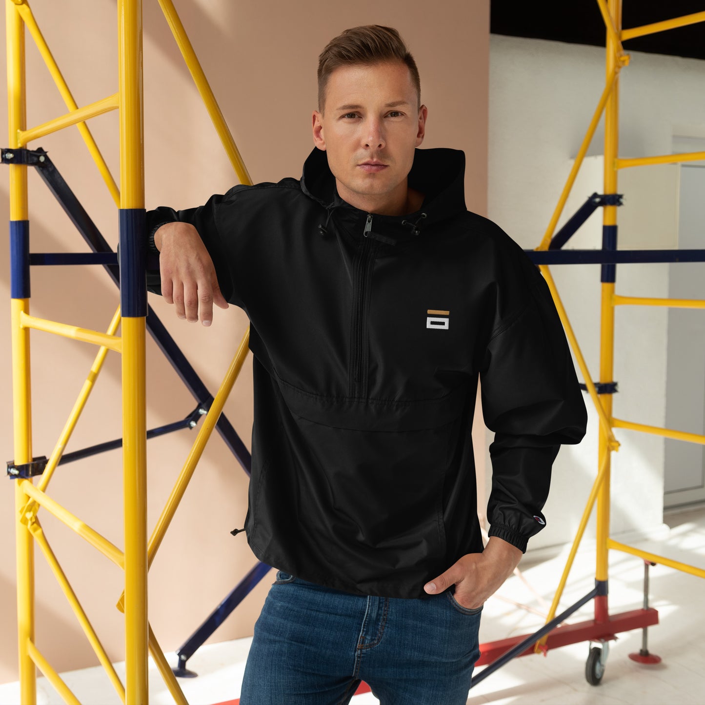 Embroidered Champion Packable Jacket Black - Alpha Clothing