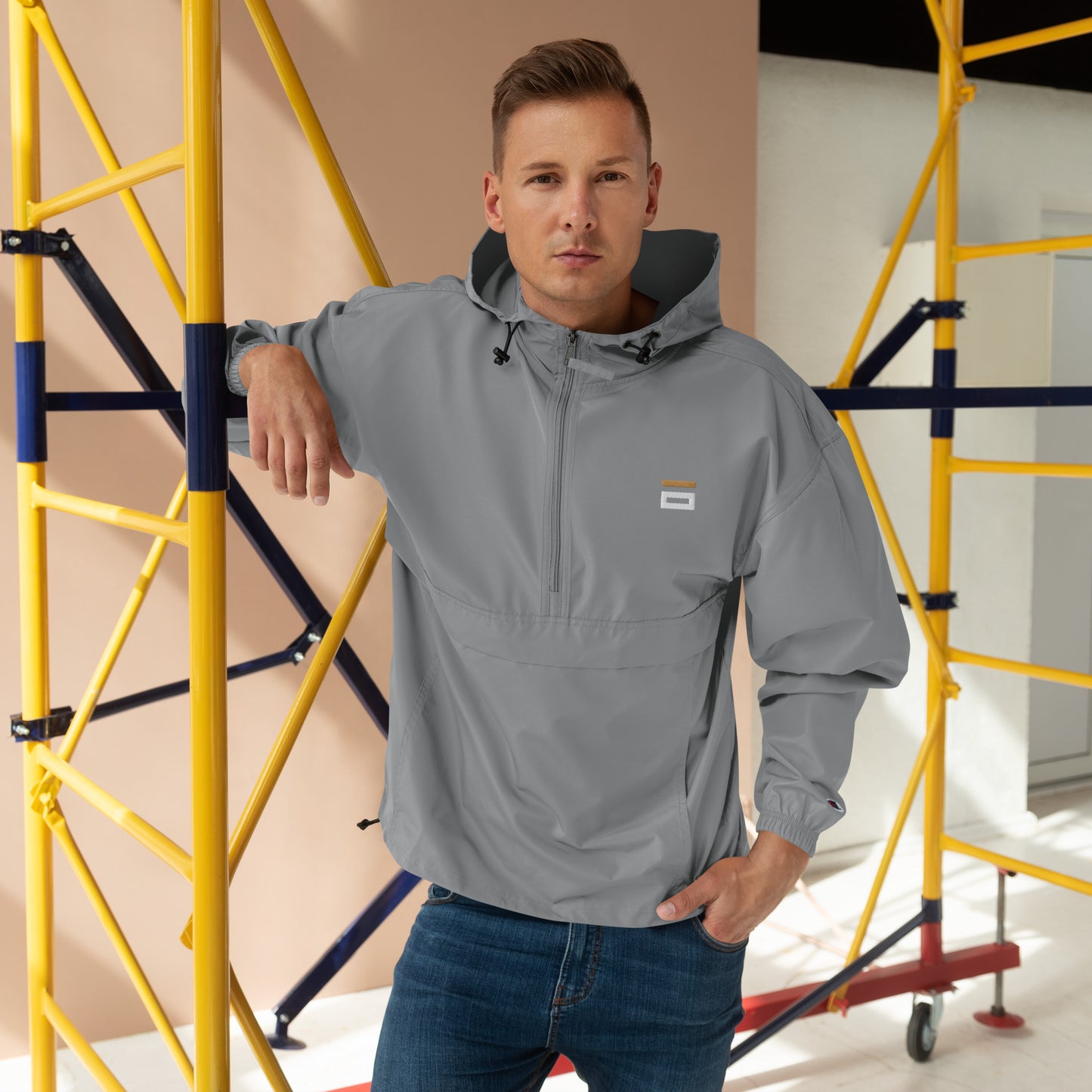 Embroidered Champion Packable Jacket Gray - Alpha Clothing