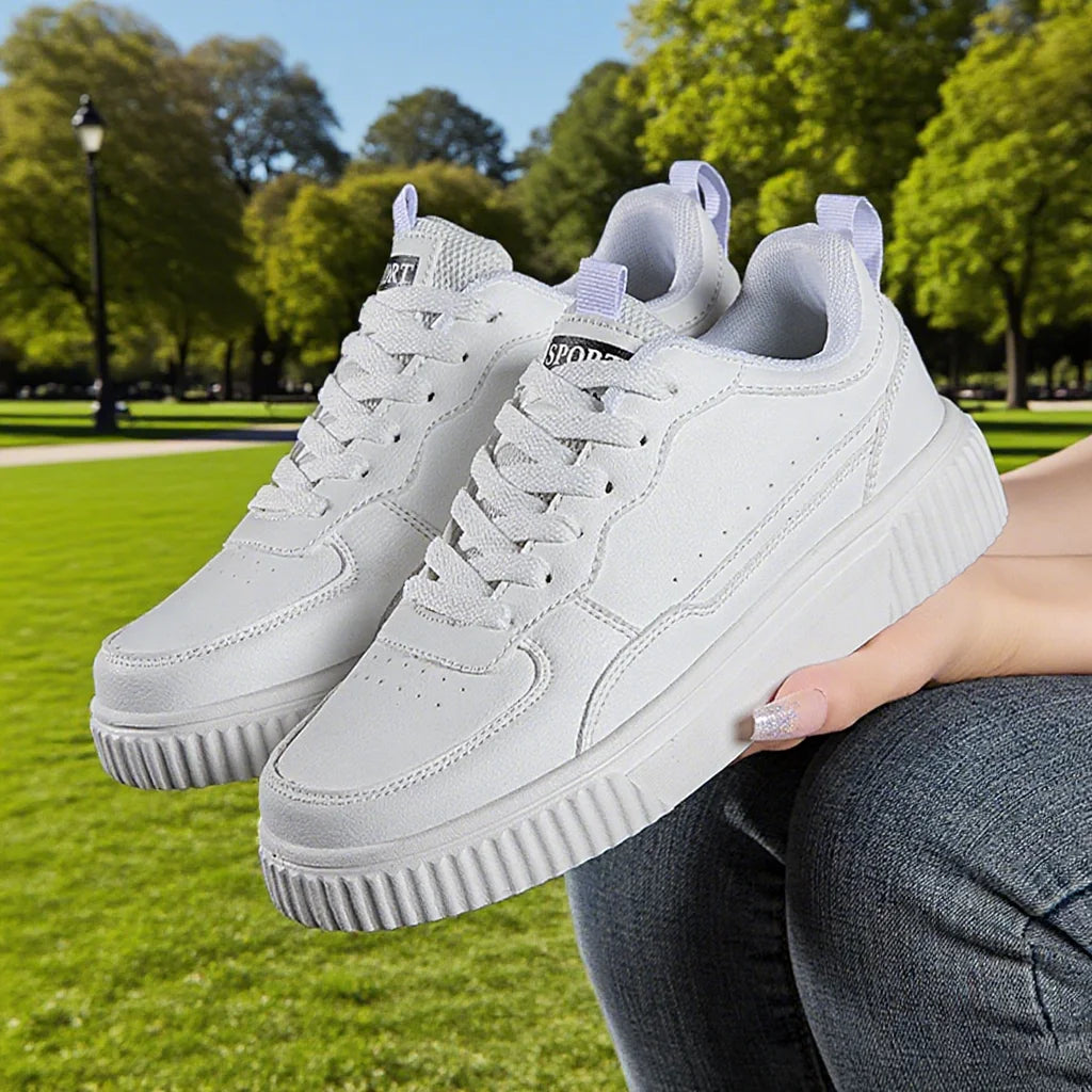 Women's White Breathable Flat Sneakers
