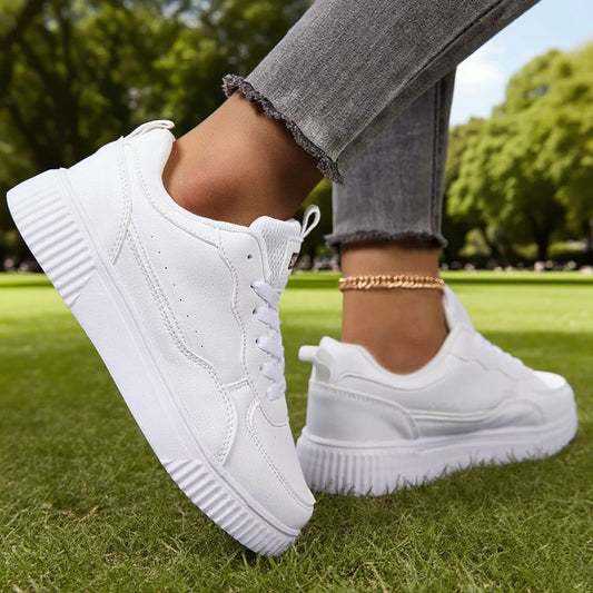 Women's White Breathable Flat Sneakers