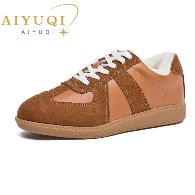 AIYUQI Women's Leather Flat Sneakers