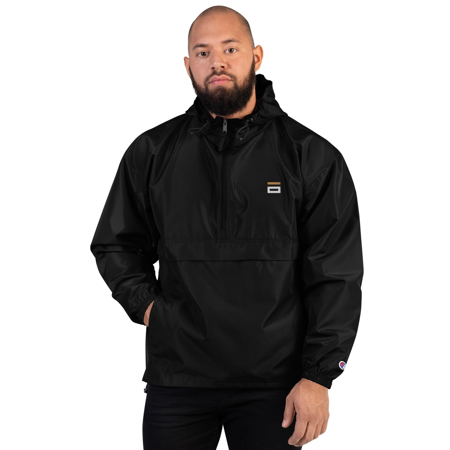 Embroidered Champion Packable Jacket Black - Alpha Clothing