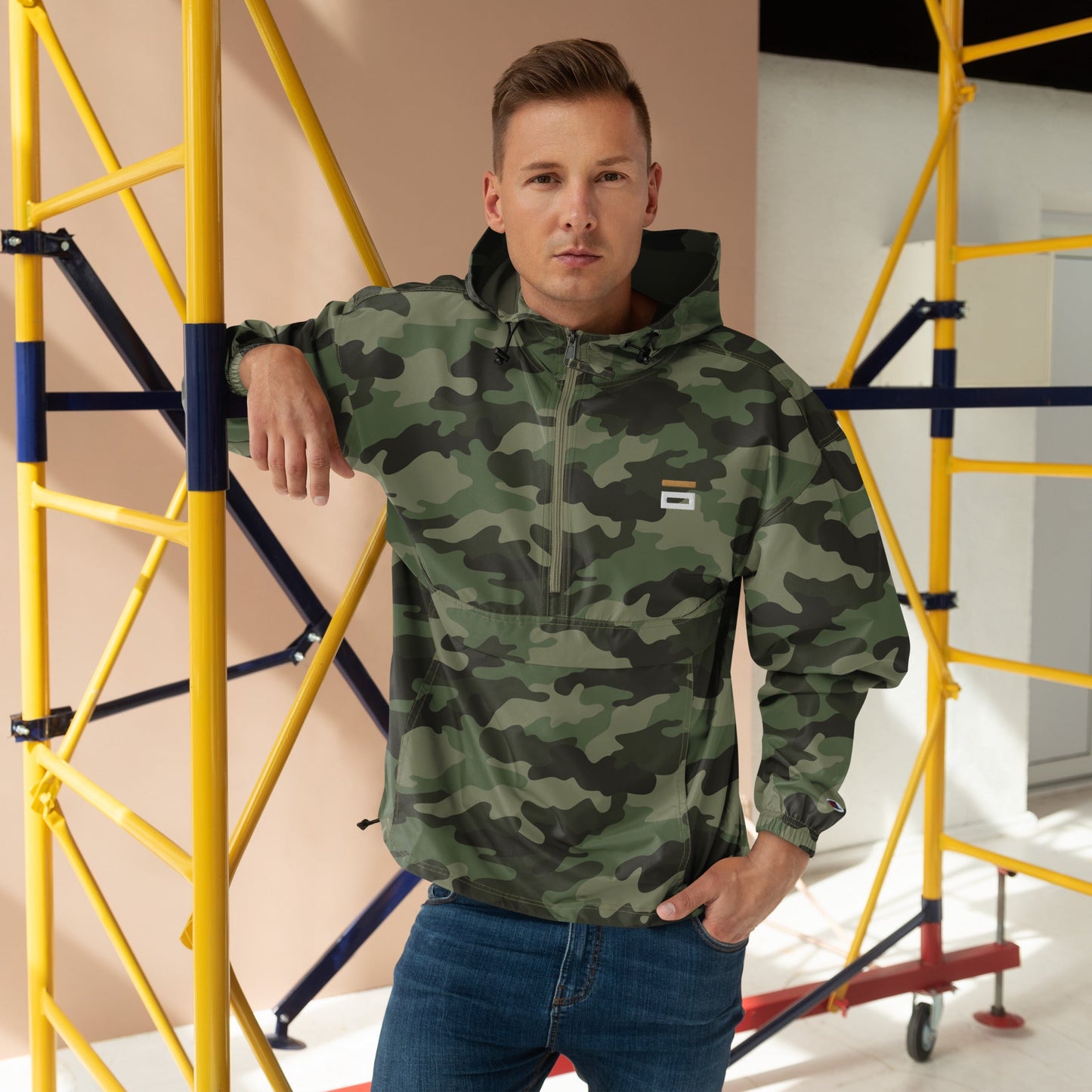 Embroidered Champion Packable Jacket Army - Alpha Clothing