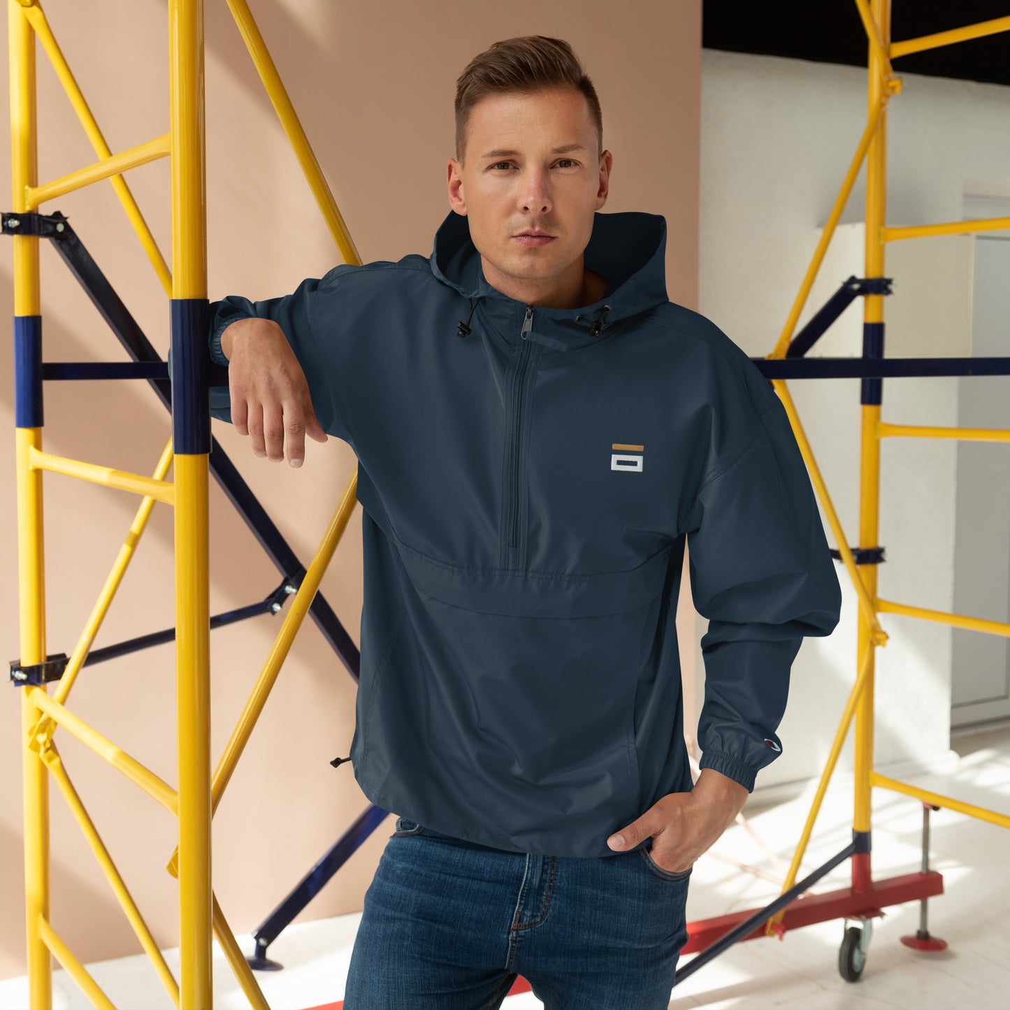 Embroidered Champion Packable Jacket Navy - Alpha Clothing